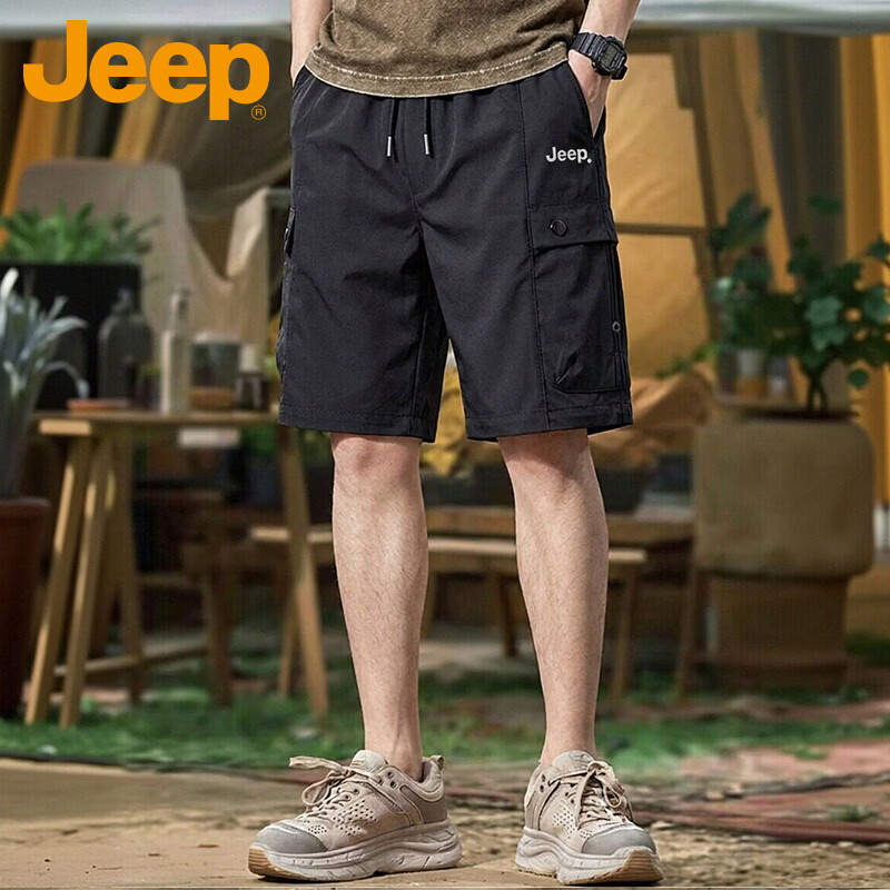 JEEP Men's Summer Workwear Cargo Shorts Loose Fit Casual Black M