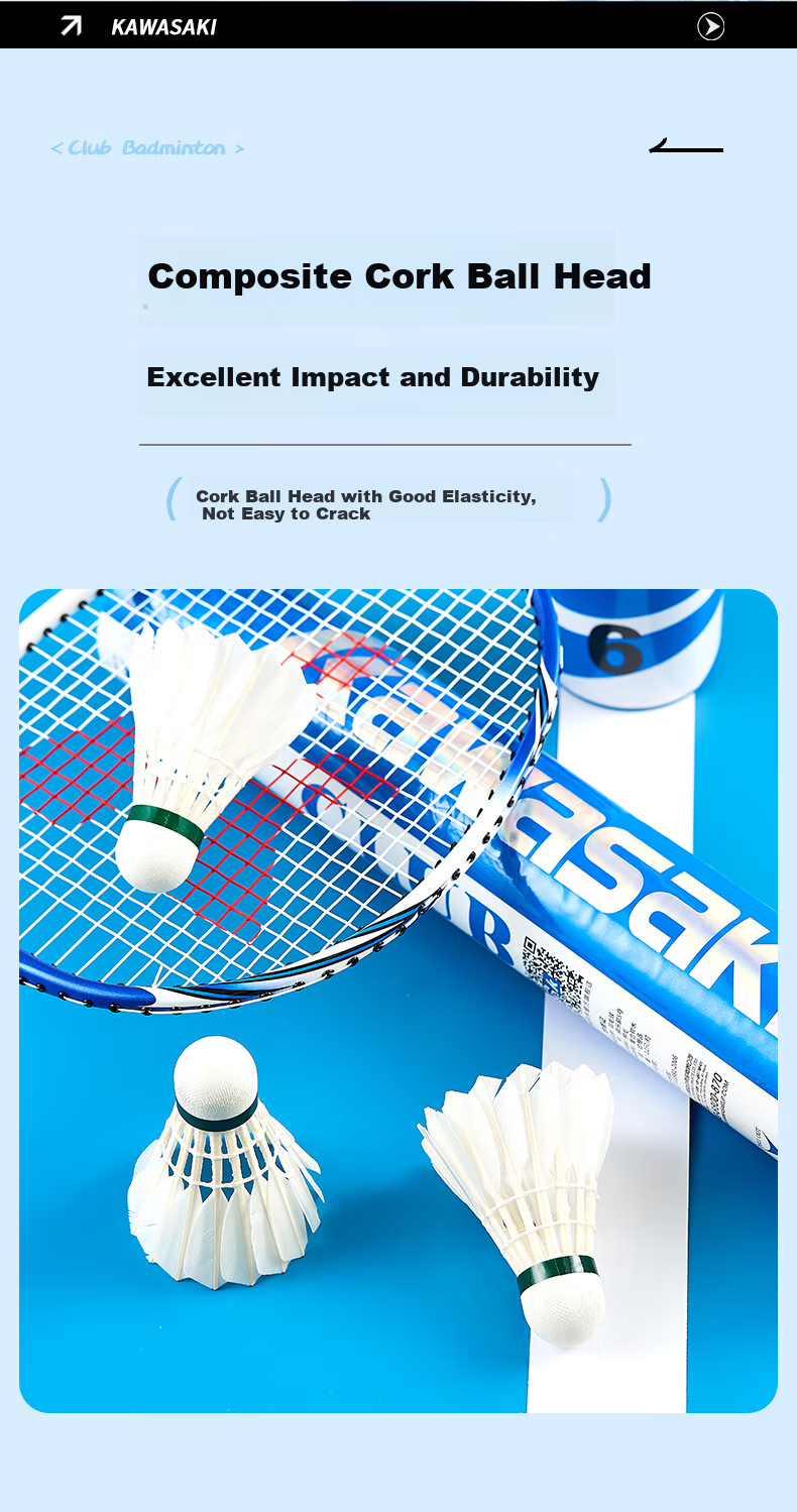 KAWASAKI Durable Feather Badminton Shuttlecocks Stable Flight Training 12-Pack Club Grade No.5 2