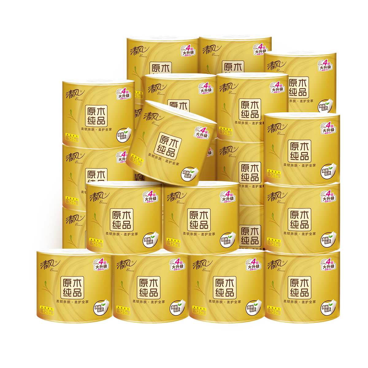 APP Core Roll Toilet Paper, Natural Wood Gold Edition, 4-Ply, 125g*30 Rolls, Tissue Paper, Whole Box, Bathroom Paper, Toilet Paper