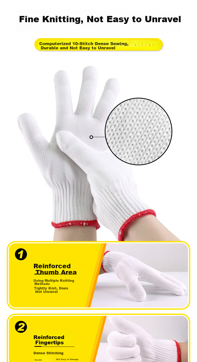 Aideer Labor Protection Nylon Gloves White Thread Gloves Thickened Anti-Slip Dense Wear-Resistant Repair Farming Construction Work Handling Protective Gloves 60 Pairs/Pack CW028029 3
