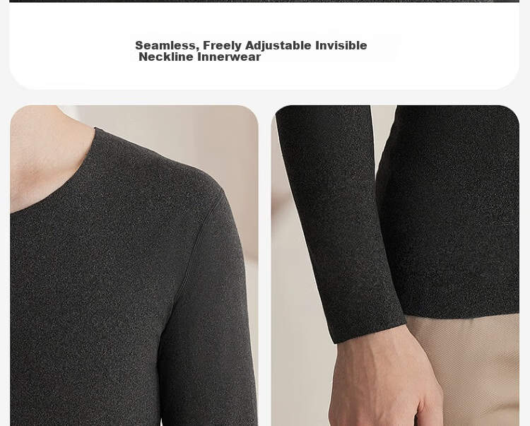 LangSha Men's Thermal Underwear Thin Round Neck Wool Silk Reversible Double-Sided Fleece Autumn Shirt and Pants Set 26