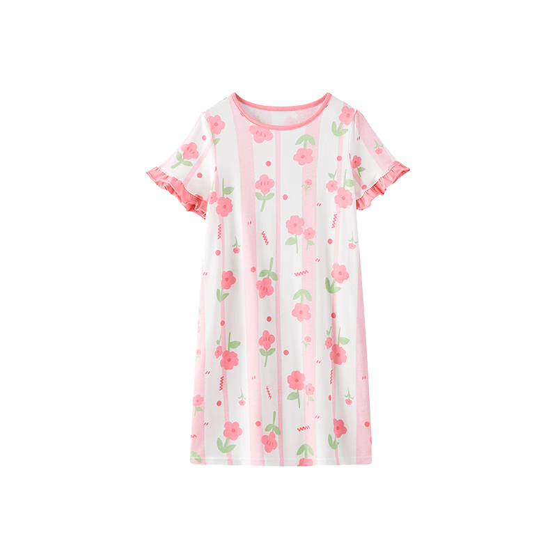 DEESHA [7A Antibacterial] Girls' Nightgown, Princess Style, Pure Cotton, Lightweight And Breathable, for Summer, Suitable for Older Children, One-Piece Dress