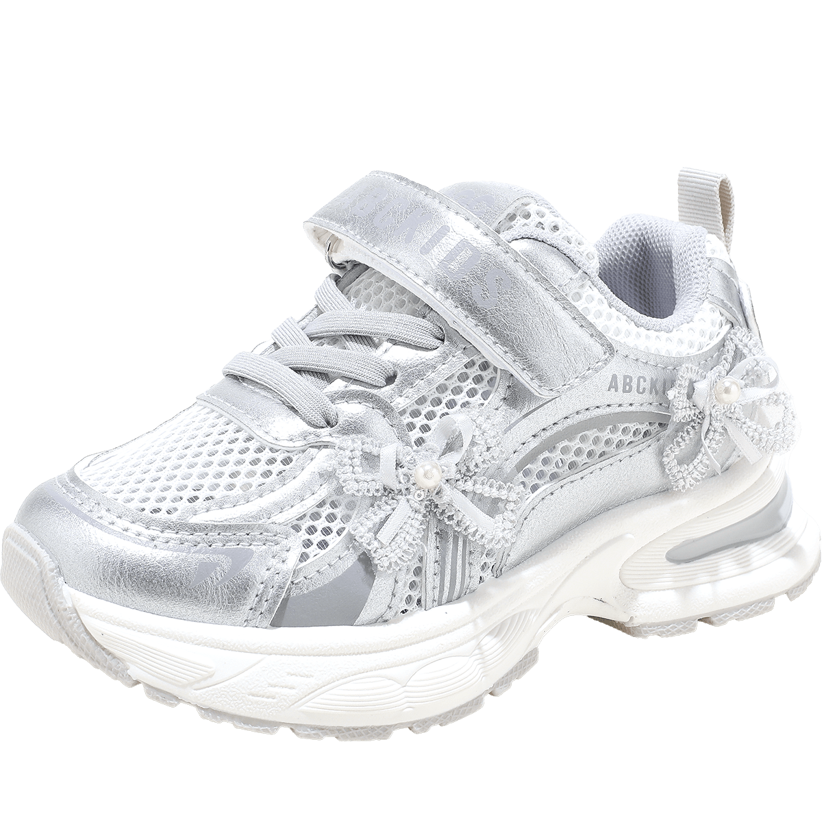 ABC KIDS Girls' Running Shoes, Summer Breathable Mesh Sneakers for Older Children, Thick-Soled Height-Increasing Dad Shoes, Silver, Size 27