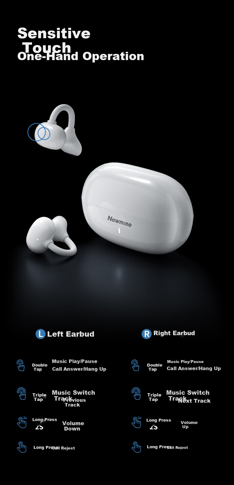 Newmine LY82 Bluetooth Ear Clip Bone Conduction Headphones Open-Ear Noise Cancelling Long Battery Life Compatible with Apple Huawei Xiaomi OPPO Phones 11
