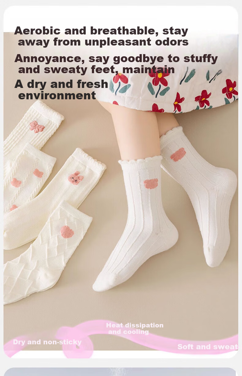 Mianqixiong Children's Socks Girls Autumn Cotton White Long Tube Cotton Socks Class A Spring and Autumn Thin Children's Socks-C65-1-3 4