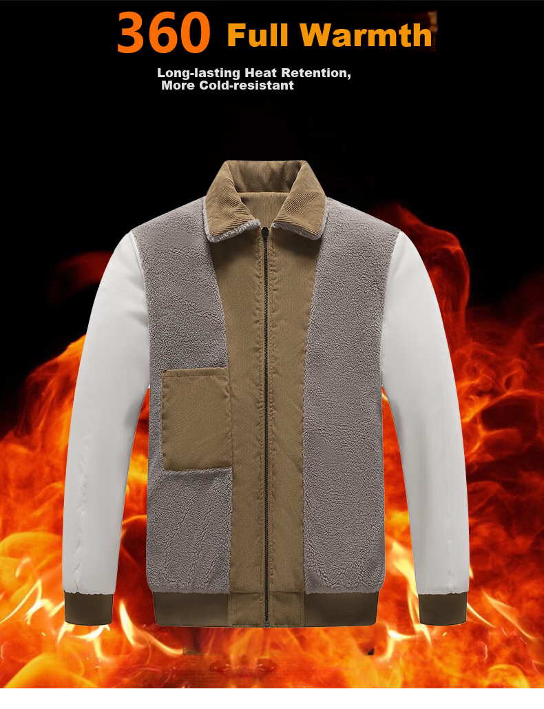 MiiOW Men's Jacket Autumn Winter Casual Windproof Retro Warm Lapel Versatile Black 2XL 5