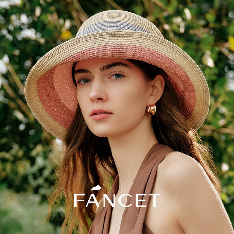 FANCET Women's Summer Straw Hat French Elegant Color-Block Wide Brim Sun Hat UV Protection Vacation Beach Hat