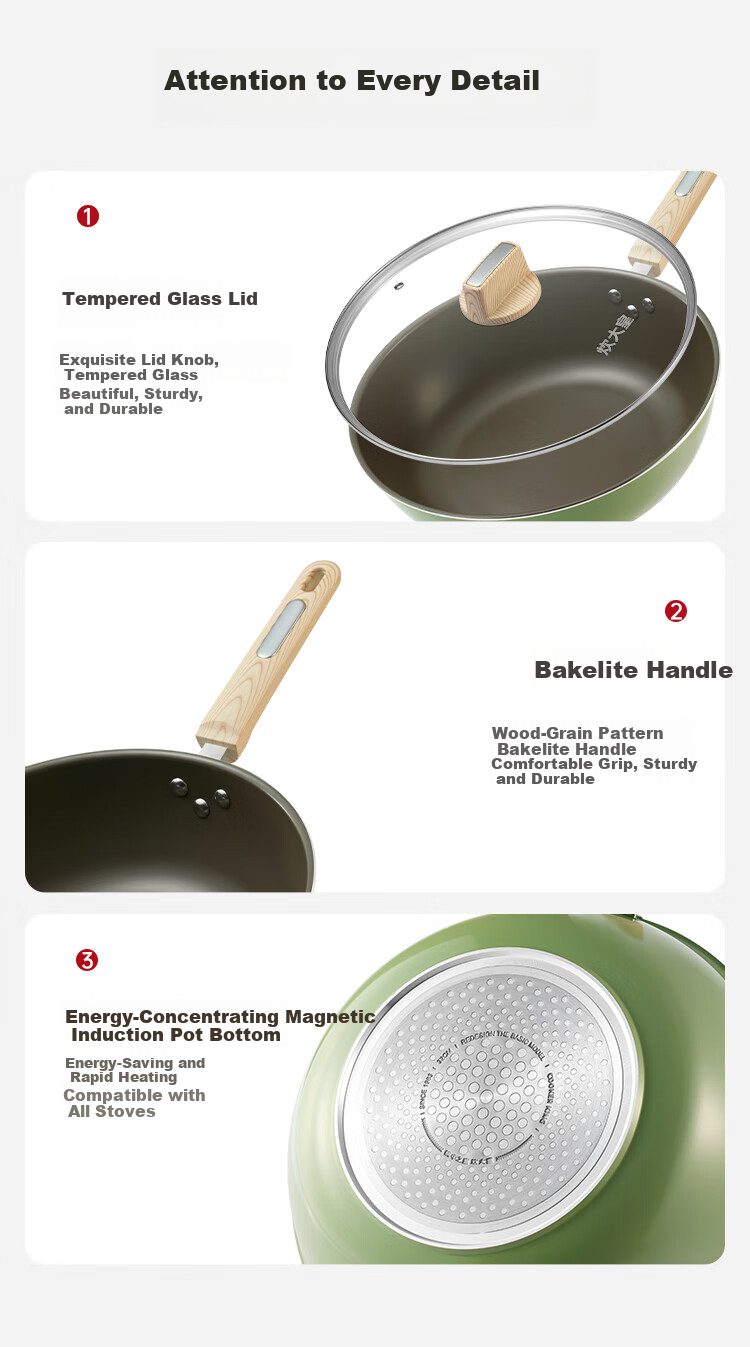 Chuida Huang Qingyu Oil-Concentrating Non-Stick Frying Pan Easy to Clean Lightweight 32cm for Induction Cooker and Gas Stove QY32CG 5