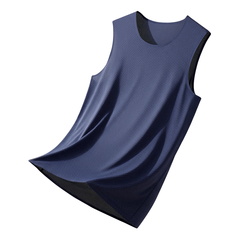 Ordifen [Cool Summer] Ice Silk Mesh Men's Base Vest Wide Strap T-Shirt Cooling Sports Wearable Gray Blue L