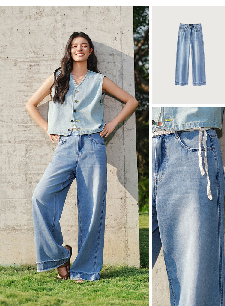 Semir Women's Summer Cool Feel Frayed Hem Denim Wide-Leg Pants 2026 Mall Style 103326124010A 8