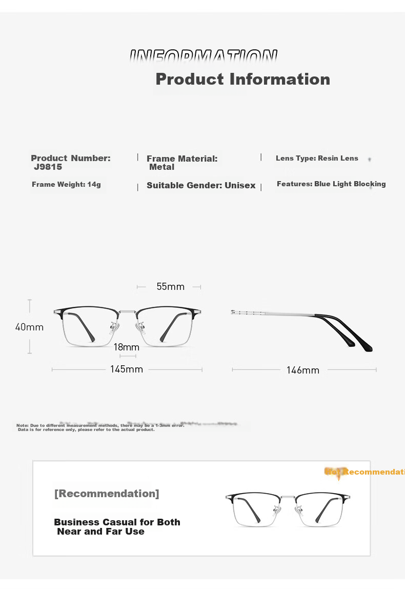 CAPONI German Imported Multifocal Anti-Blue Light Reading Glasses Unisex Genuine Ultra-Light Semi-Rimless Auto-Focus HD Eyewear 10