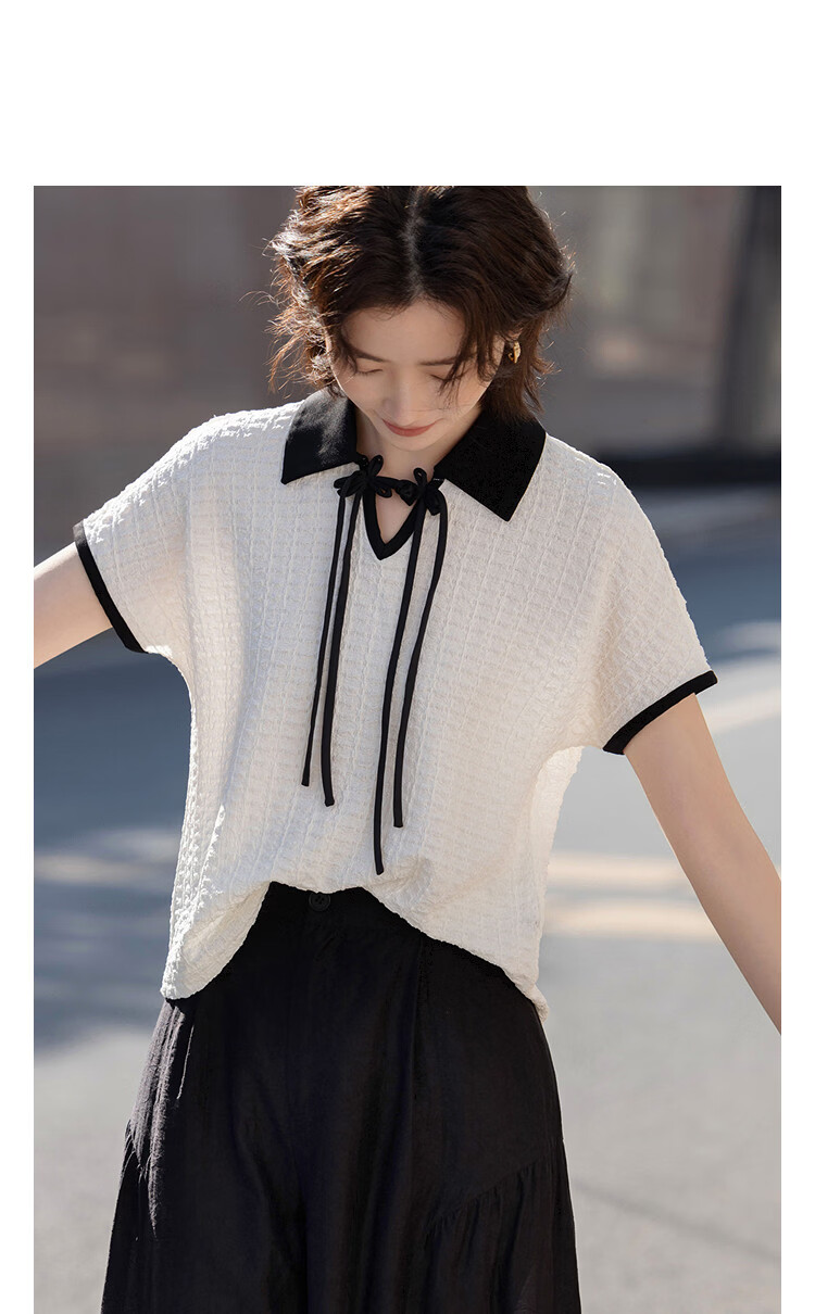 Demana "Cloud Bubble" Summer National Style New Chinese Color-Block Collar Drawstring Raglan Slim Fit T-Shirt for Women Premium Feel 11