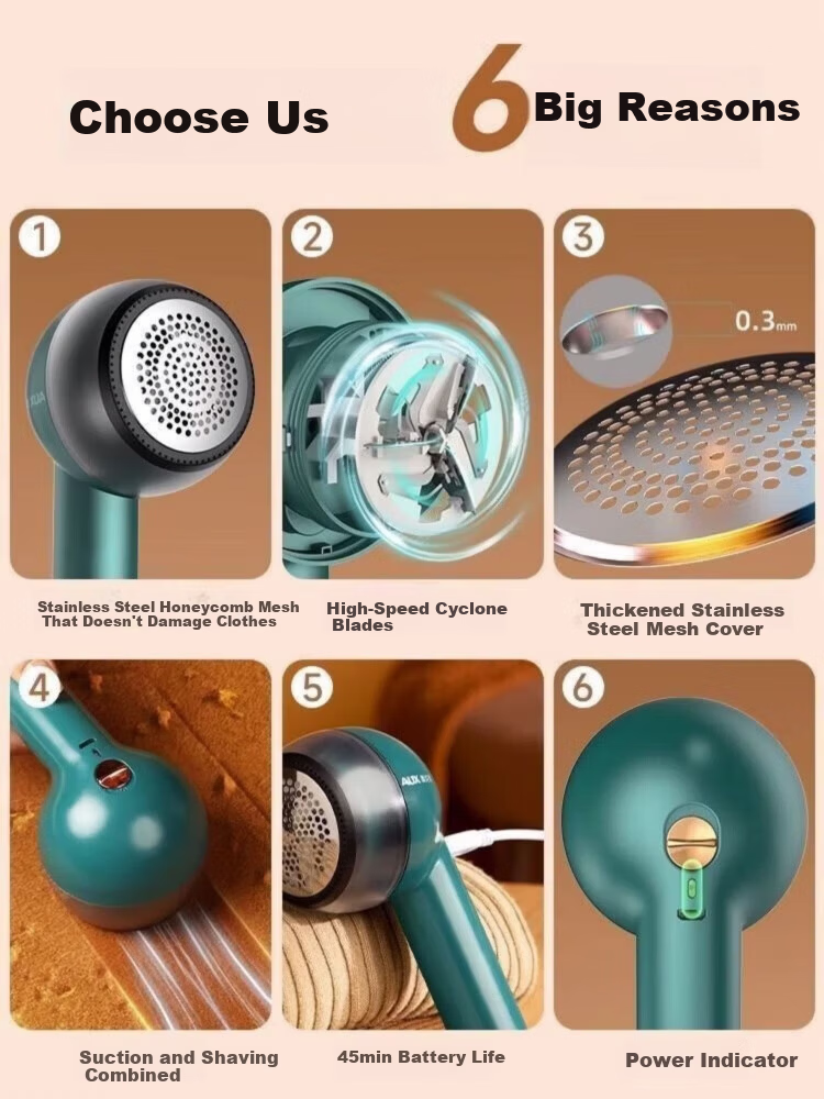 AUX Electric Lint Remover Fabric Shaver Sweater Defuzzer Clothes Fuzz Remover Portable Hair Trimmer Household Pilling Remover Essential Travel Tool 3