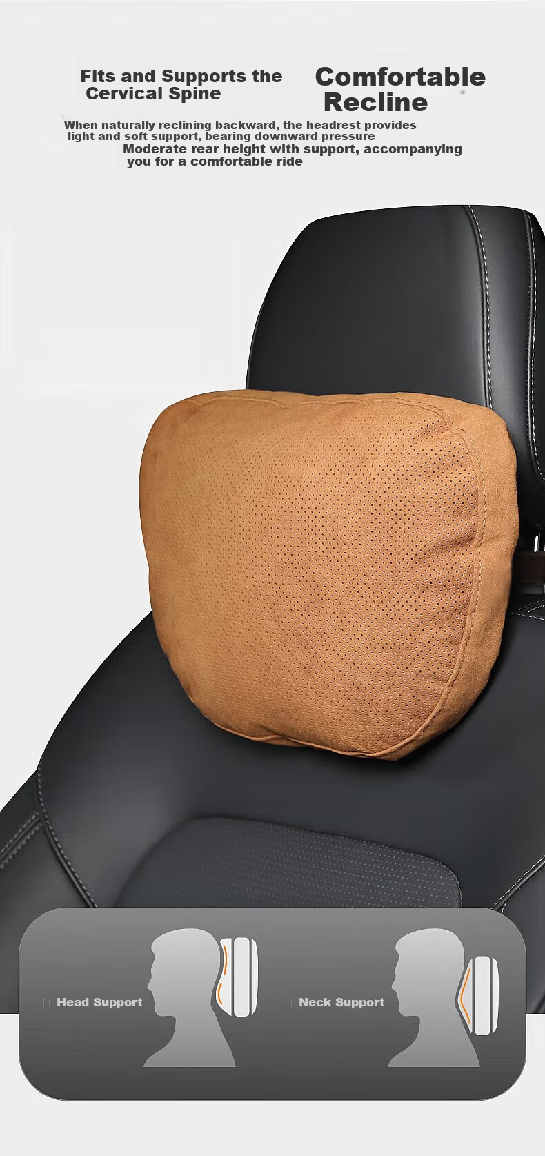 BIMLL Alcantara Car Headrest, Neck Pillow, Lumbar Support, In-Car Cushion, Neck Protector, for Mercedes-Benz S-Class And Maybach, Universal Fit 9