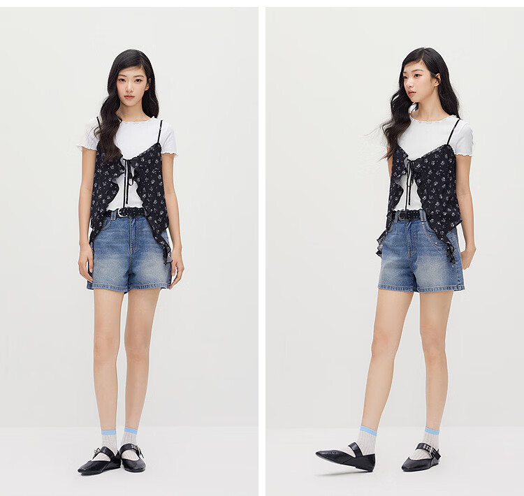 Semir Women's Summer Short Lace T-Shirt Floral Textured Camisole 2026 Vintage Two-Piece Set 109326117004 12