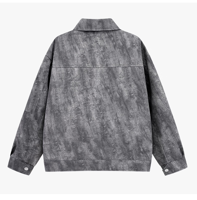 Charles Heart American Street Tie-Dye Lapel Jacket Men Spring Autumn Loose Fit Couple Dark Gray XL 24