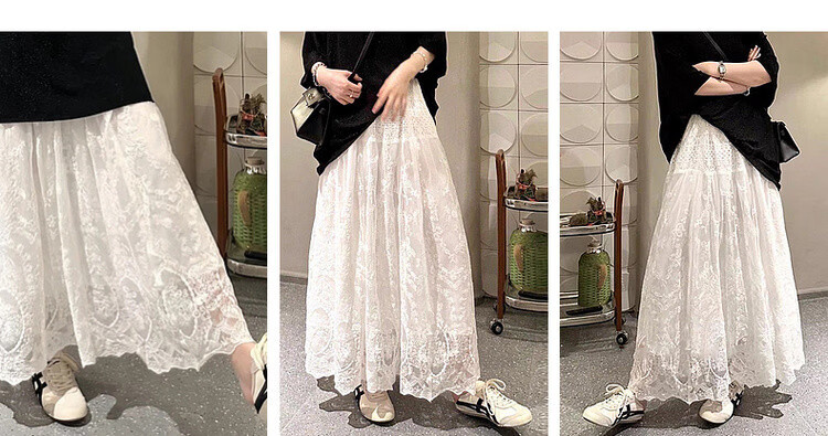 MT Advanced Romance Summer Elegant Lace Texture Elastic Waist Lightweight Flowing Slim A-Line Women's Skirt 6