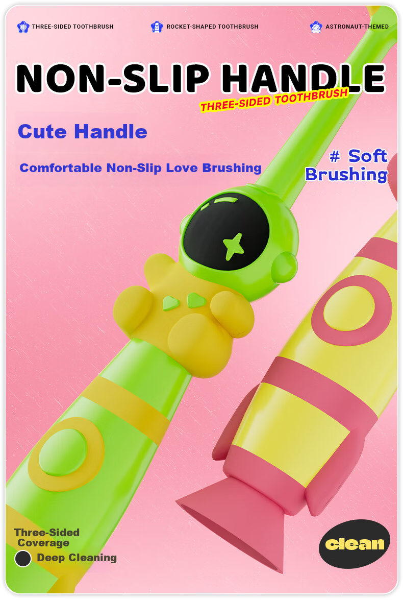DYCROL Children's Soft Bristle Toothbrush Triple-Sided 6-12 Years Old Toothbrushing Tool Triple Efficiency 2-Pack (Color Random) 6