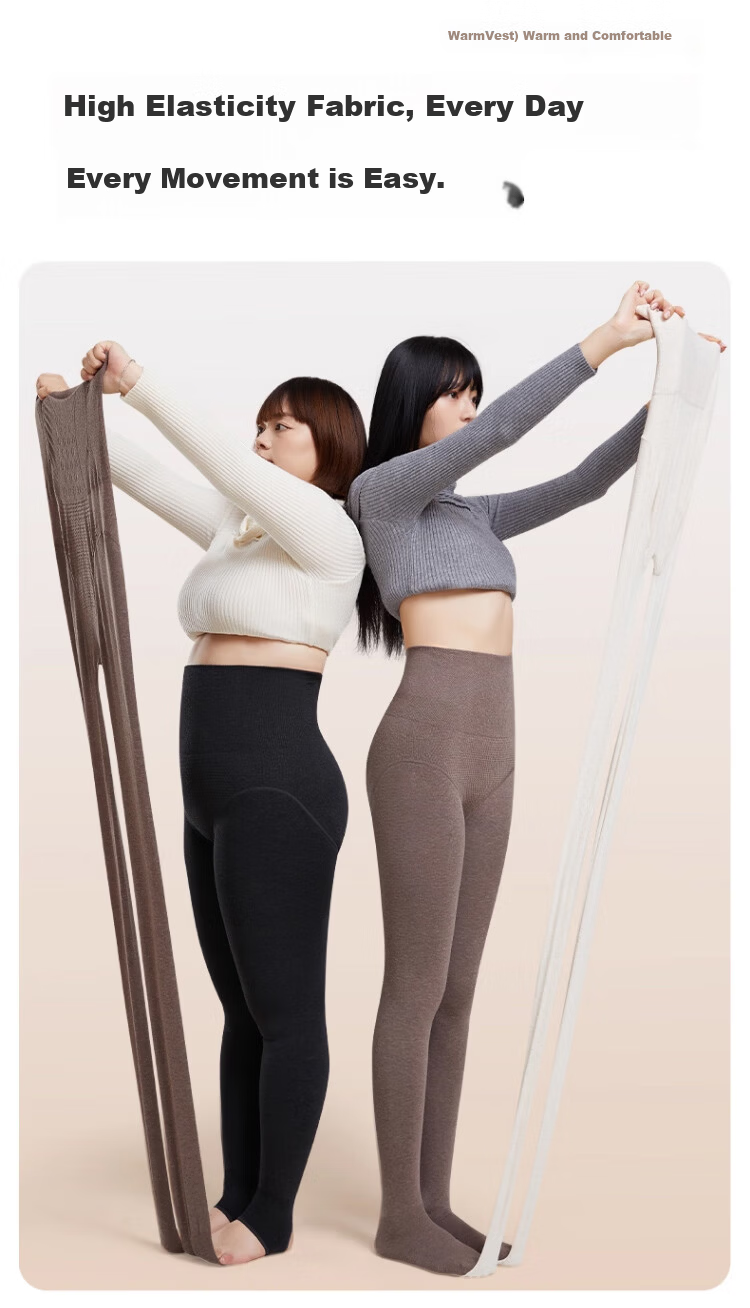 Caiyue Plus Size Cotton Leggings for Women, High Waist Fishbone Anti-Rolling Fleece-Lined Thickened Tights with Tummy Control 5