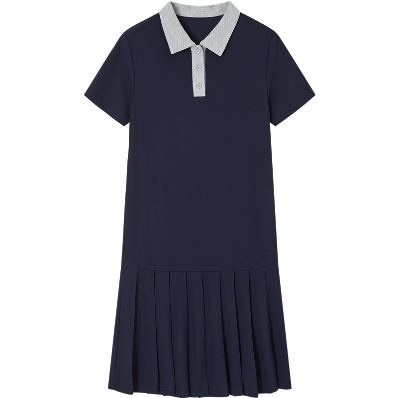 Demana Fresh Cloud Cotton Summer College Style Colorblock Polo Collar Pleated Loose Slim Fit Women's Dress