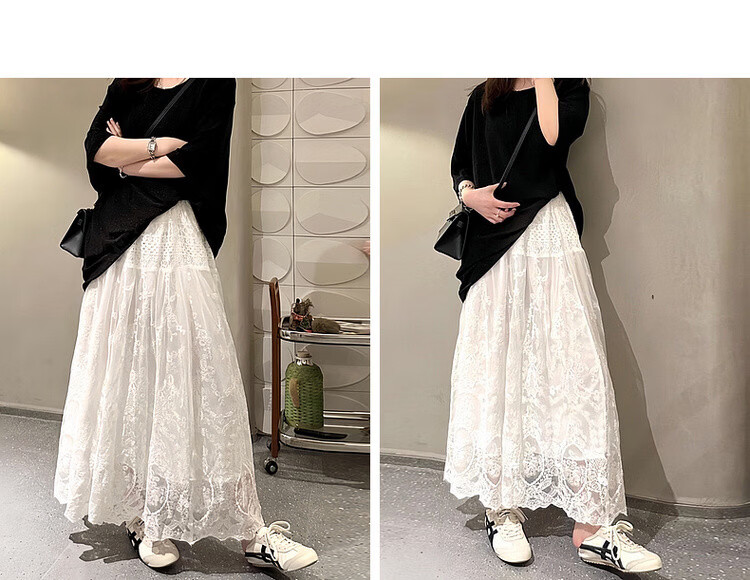 MT Advanced Romance Summer Elegant Lace Texture Elastic Waist Lightweight Flowing Slim A-Line Women's Skirt 11