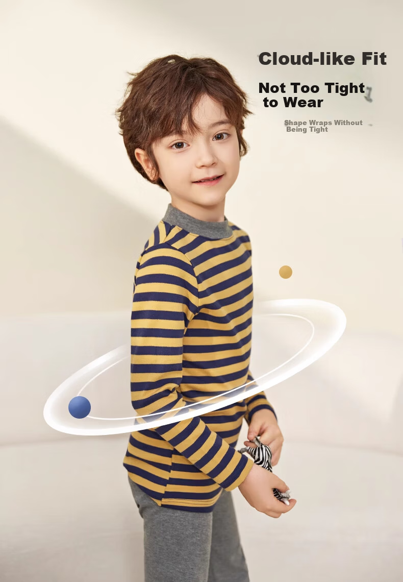 YING BO LUN Autumn Winter Children's Thermal Underwear Set Pure Cotton School Uniform Artifact 85265 Blue Stripe Size 110 6