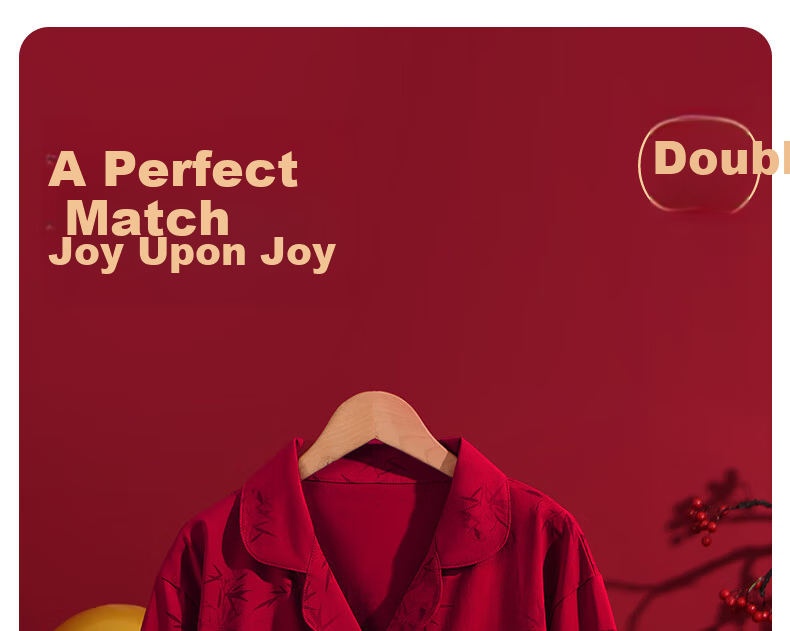 Langsha Red Wedding Pajamas Winter Women's Couple Set Pure Cotton Bamboo Leaf Embroidery New Year Homewear 4