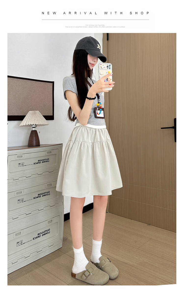 Free Style Japanese Half-Length Skirt for Women 2026 Summer Thin Versatile Slim Fit Petite A-Line Skirt College Style Tulip Five-Point Skirt 14