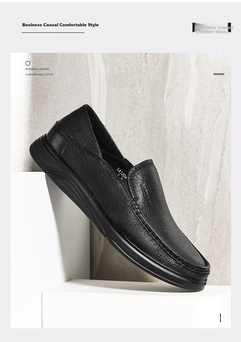 LAORENTOU Men's Shoes, All-Season Business Formal Shoes, Low-Top Shoes, Sheepskin Slip-On Shoes, Polyurethane Sole Lightweight Shoes, LA12046, Black, Size 42 5