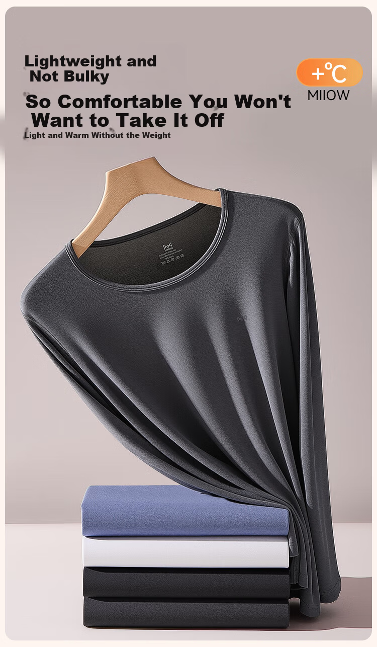MiiOW 10A Antibacterial Modal Thermal Underwear Set for Men and Couples, Thin Slim Fit Base Layer, Autumn Shirt and Pants, Gray Blue, Size L 7