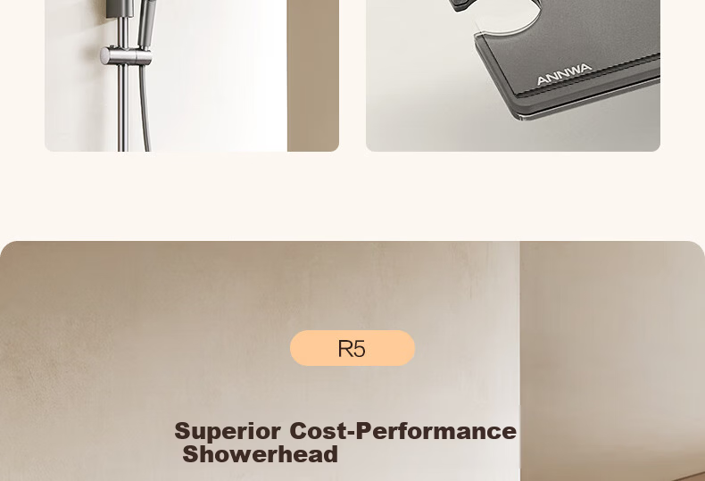 Anhua Bathroom Shower Set Brass Body Pressurized Piano Key Gun Gray Round Tube N4S9048GGW 4