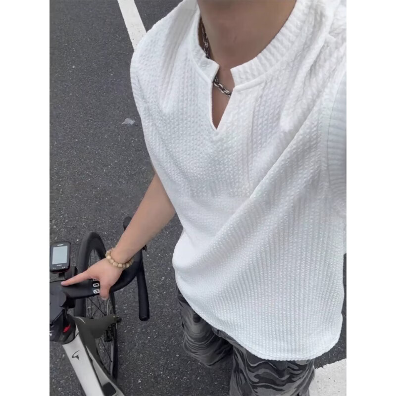 7Jiapin Textured Wrinkle Sports Vest Men's New Summer Sleeveless T-Shirt Fitness Tank Top 7Y26 White 2XL 4