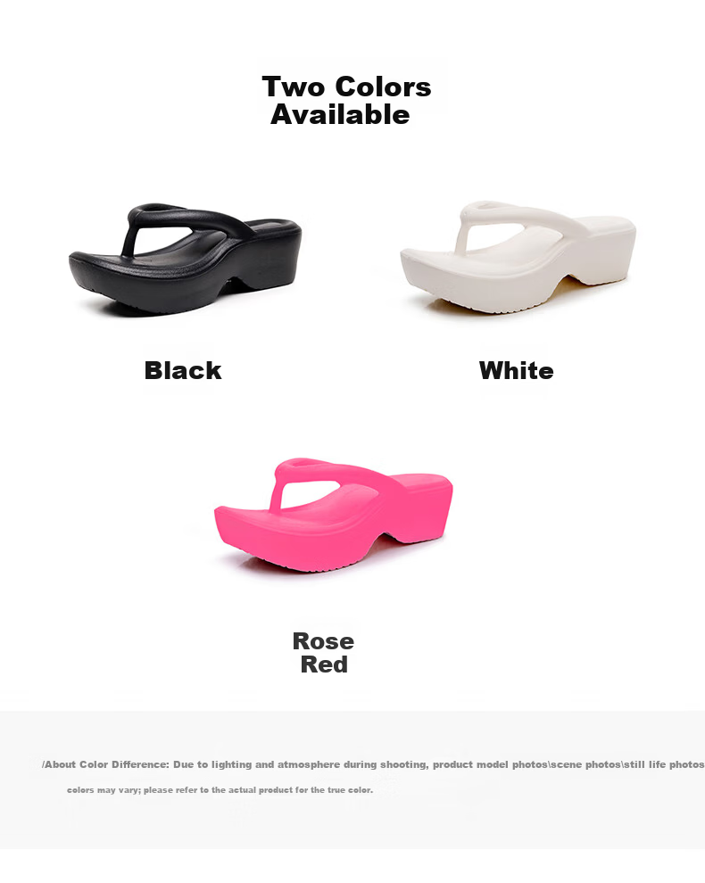 GUOLUOFEI Women's Thick Sole Flip Flops Summer Height Increasing Beach Outdoor Sandals Rose Red Size 35-36 2