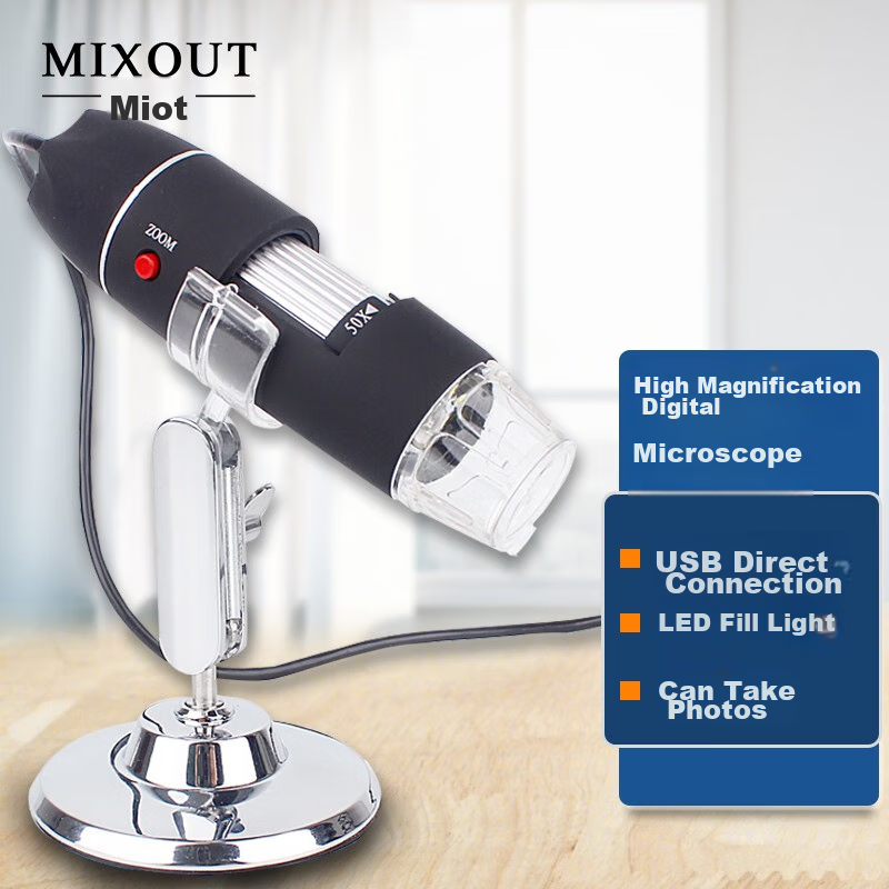 MIXOUT Digital Microscope, 500x Magnification, High-Definition Portable Electronic Magnifier, USB Connected to Computer for Measurement