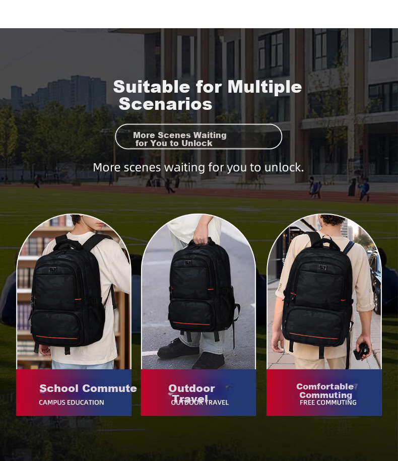 361° High School Student Backpack Large Capacity Water-Resistant Camouflage Black Travel Shoulder Bag for Middle and University Students 14