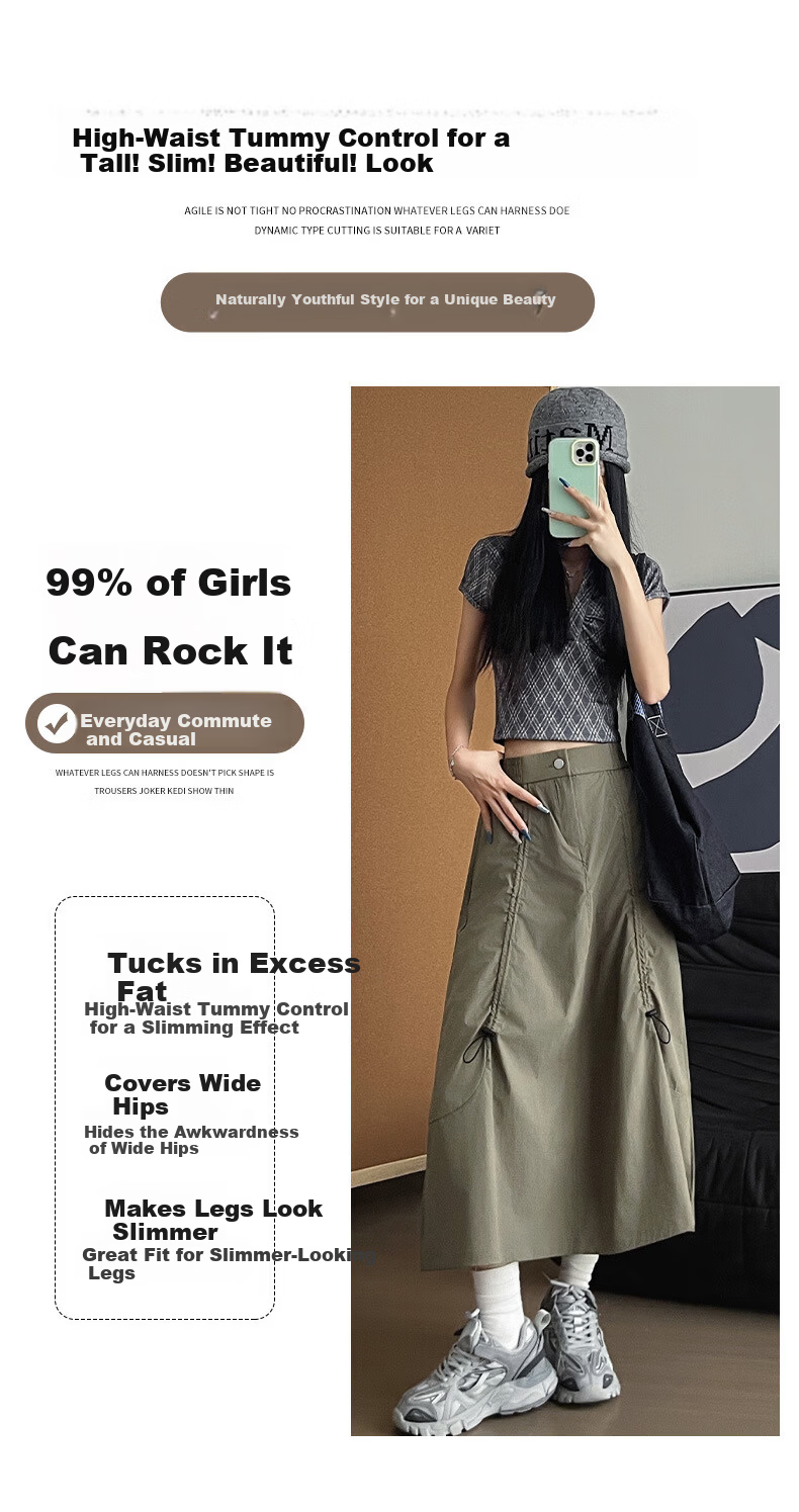 Langsha Gray Workwear Skirt for Women Summer 2026 New High Waist Drawstring A-Line Flared Slim American Casual Half Skirt 6