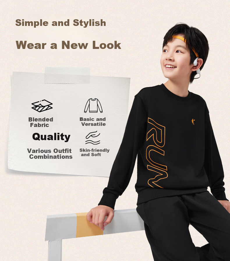 QIAODAN Boys' Hoodie Full Size Long Sleeve T-Shirt Spring Autumn Knitwear Kids Clothing Polar Night Blue 150 2
