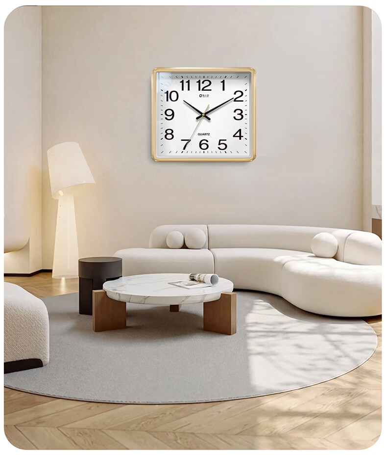 Zhong Xiaobai Wall Clock Living Room Home Use 2026 New Square Minimalist Silent No-Drill Quartz Wall Clock 7