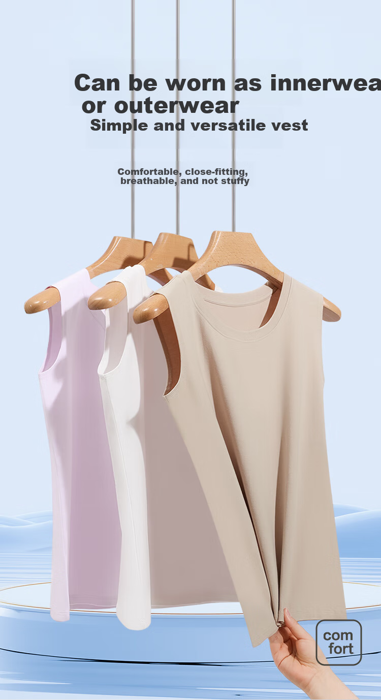 Hongdou Women's Cotton-Spandex Stretch Breathable Simple Commuter Versatile Wearable Round Neck Vest 1