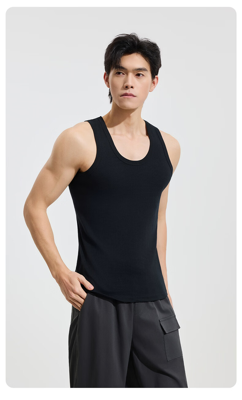 Yiershuang Men's 100% Cotton 10A Antibacterial Summer Seamless Moisture-Wicking Sleeveless T-Shirt Sports High Elastic Base Layer Vest 19