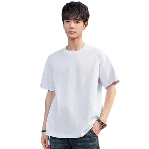 Borui Heavyweight Pure Cotton White Short Sleeve T-Shirt Men 2026 New Solid Color Basic Round Neck Tee