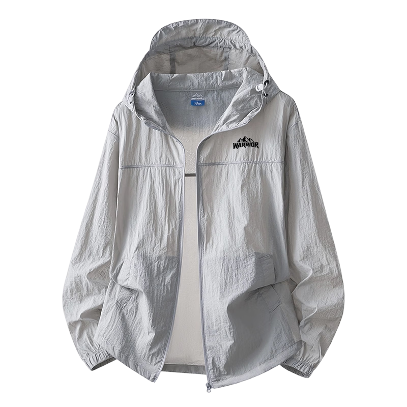 Warrior Men's Summer Sunscreen Jacket Ice Silk Lightweight Outdoor High UV Protection Breathable Quick-Dry Fishing Shirt Light Gray 3XL