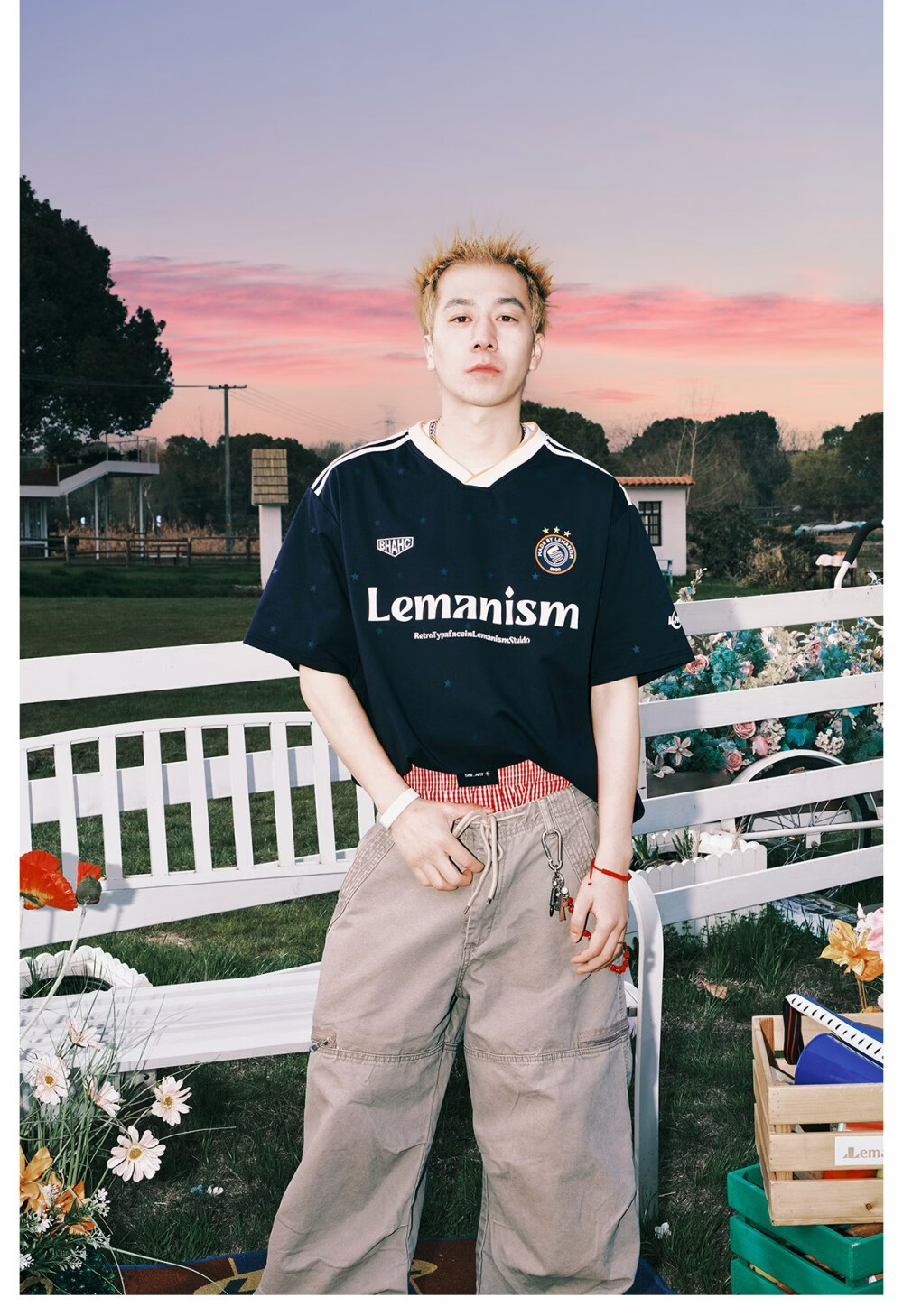 LEMANISM American Style Star Print Short Sleeve T-Shirt Men 2026 Summer New V-Neck Jersey Navy Blue S 11