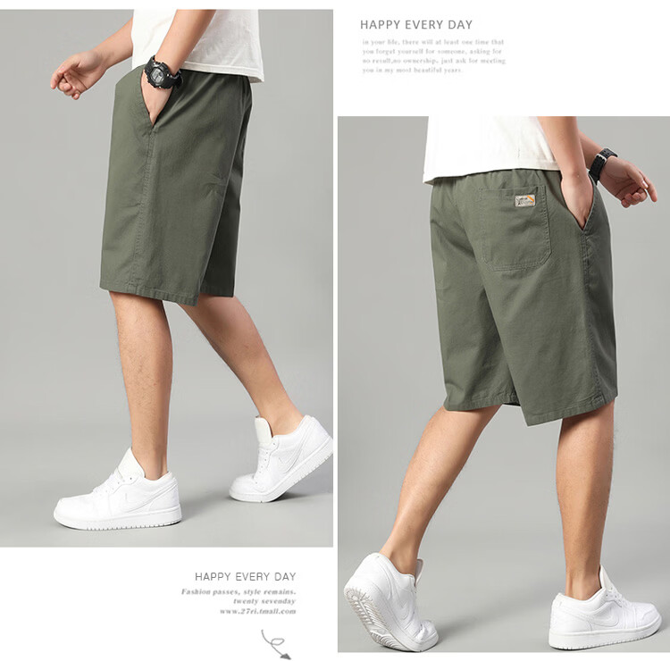 Pierre Cardin Men's Summer Cotton Lightweight Cargo Shorts Loose Straight Five-Point Pants Military Green XL 8