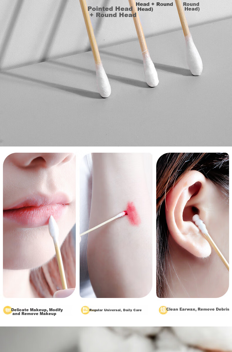 CHUSHE Cotton Swabs Box 500pcs Double-Ended 1000pcs Disposable Pointed and Rounded Tips Multipurpose Makeup Ear Cleaning Cotton Sticks 4