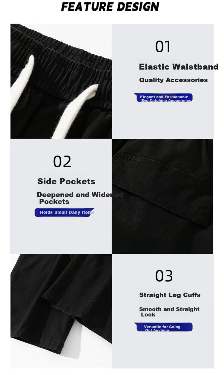 I'M DAVID Men's Khaki American Casual Work Pants Spring Autumn Straight Loose Wide-Leg Long Pants Black XL 3