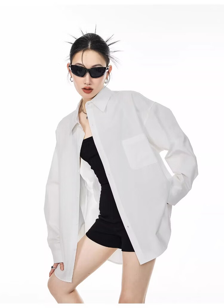 ICH MODE Blue Long Sleeve Women's Shirt Summer Loose Casual Blouse Versatile Trendy Top Jacket Blue S 10