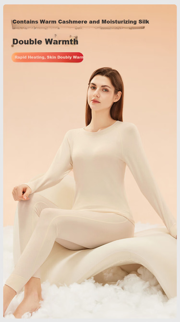 LangSha Women's Thermal Underwear Set Autumn Winter Warm Down Cashmere Silk Fleece Lined Top and Bottom Thermal Base Layer Set 4