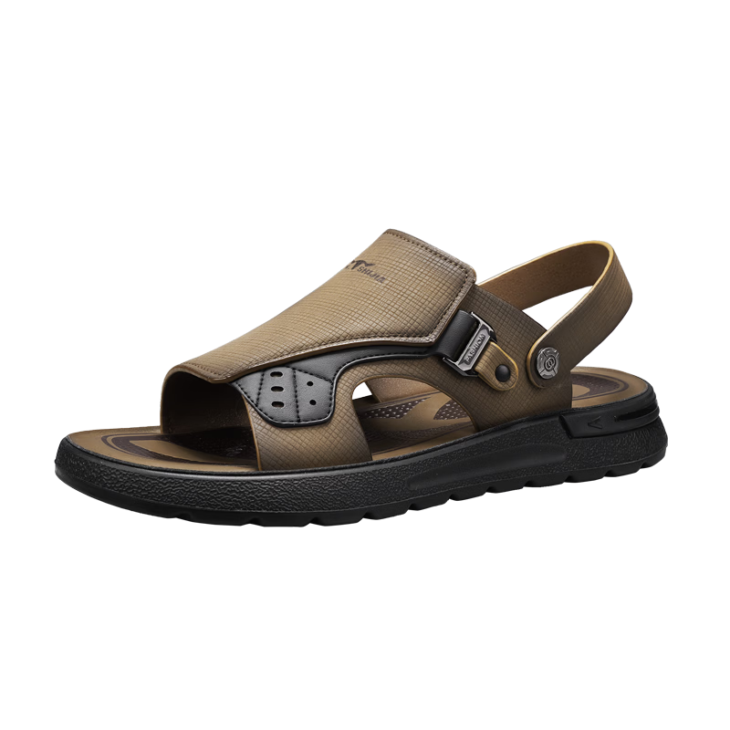 Bull Family Men's Leather Sandals Summer New Soft Sole Comfortable Beach Shoes Outdoor Dual-Purpose Driving Slippers