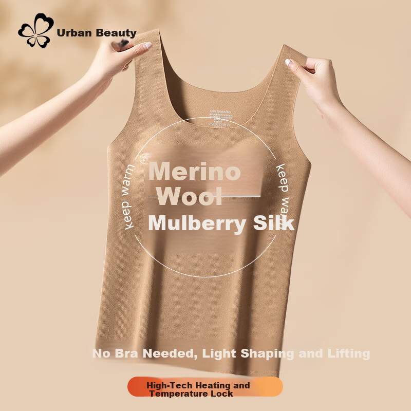 Urban Beauty Women's Thermal Vest with Chest Pad Thin Inner Wear Base Layer Wool Silk Thermal Underwear Autumn Shirt